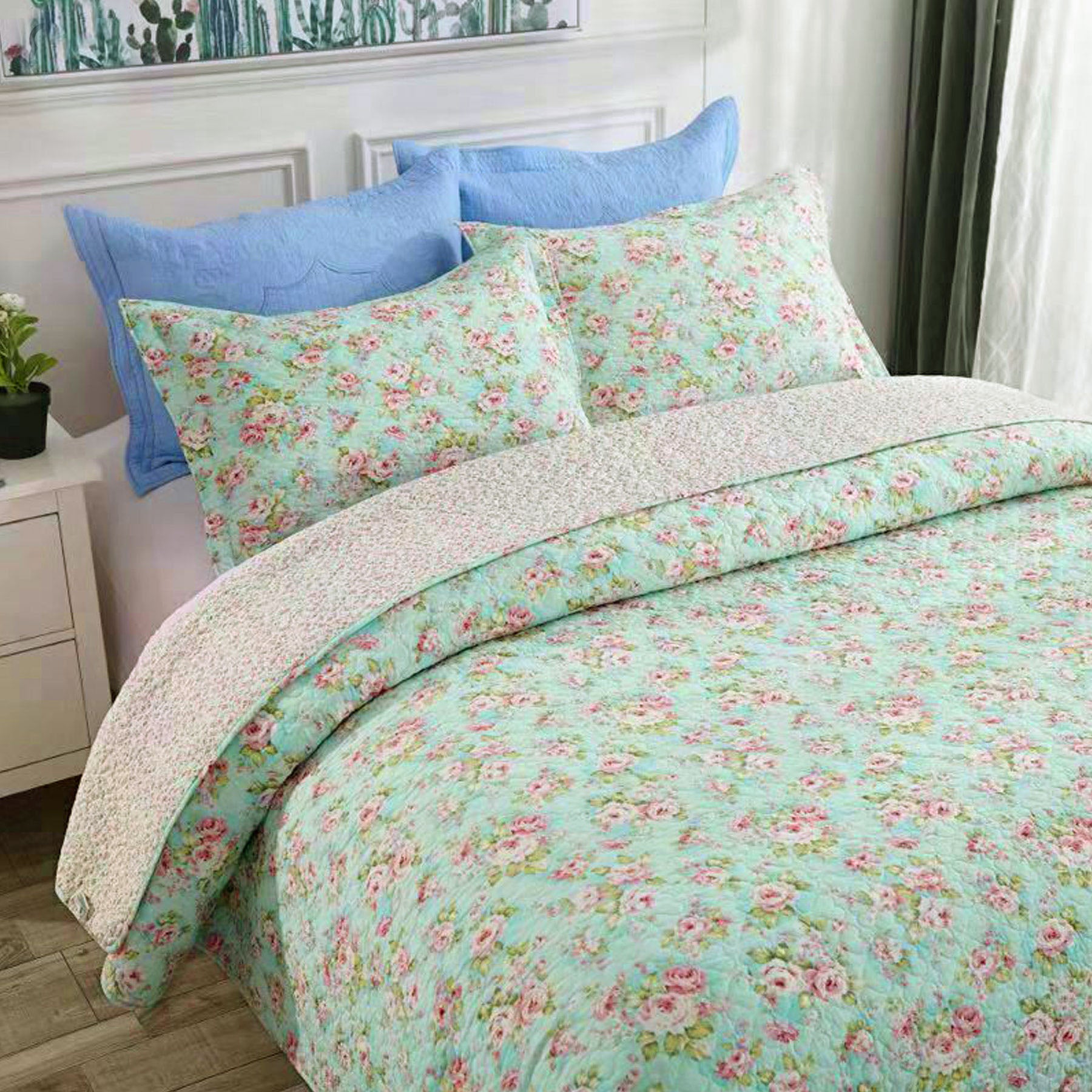 100% Cotton Cover Lightly Quilted Coverlet Set Isabella Multi Queen